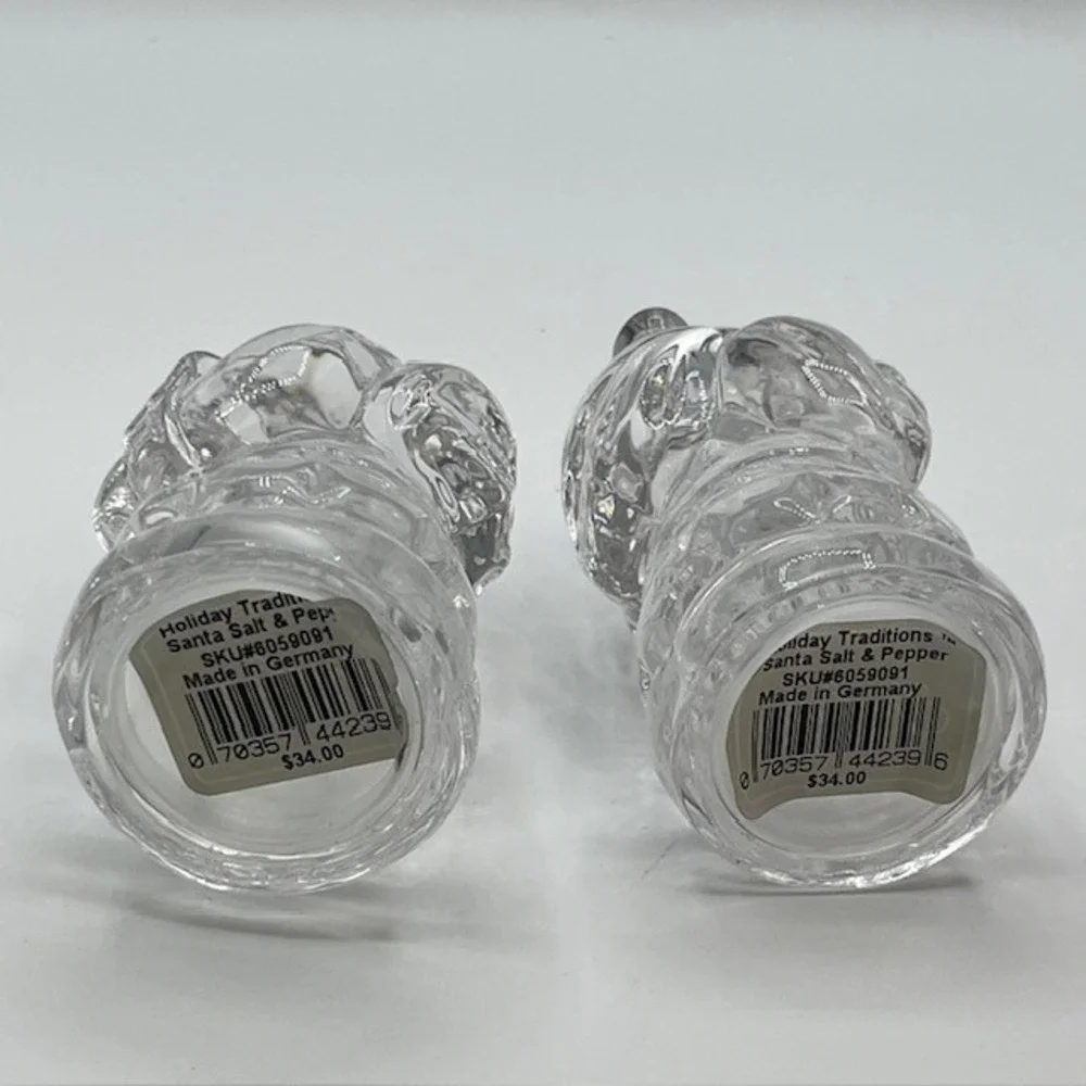 Gorham Holiday Traditions Crystal Santa Salt & Pepper Shakers Set Germany 3.75in